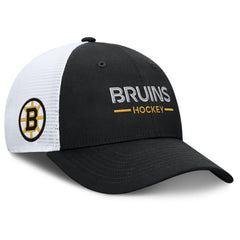 Boston Bruins Fanatics Authentic Pro Rink Lockup Adjustable Trucker Hat - Black/White - NHL