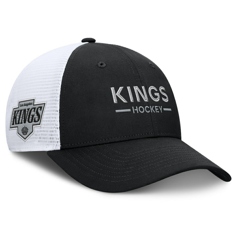 Los Angeles Kings Fanatics Authentic Pro Rink Lockup Adjustable Trucker Hat - Black/White - NHL