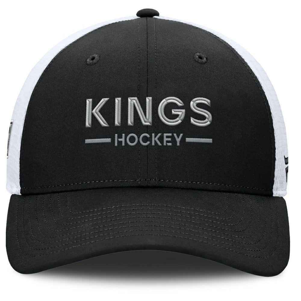 Los Angeles Kings Fanatics Authentic Pro Rink Lockup Adjustable Trucker Hat - Black/White - NHL