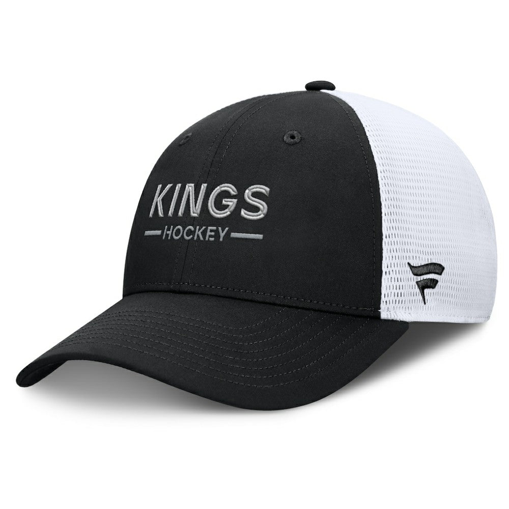 Los Angeles Kings Fanatics Authentic Pro Rink Lockup Adjustable Trucker Hat - Black/White - NHL