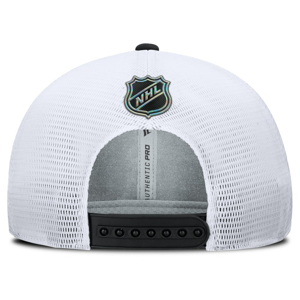Los Angeles Kings Fanatics Authentic Pro Rink Lockup Adjustable Trucker Hat - Black/White - NHL