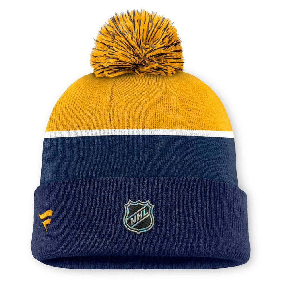 Nashville Predators Fanatics Authentic Pro Rink Cuffed Knit Hat with Pom - Navy - NHL