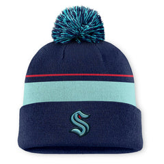 Seattle Kraken Fanatics Authentic Pro Rink Cuffed Knit Hat with Pom - Deep Sea Blue - NHL