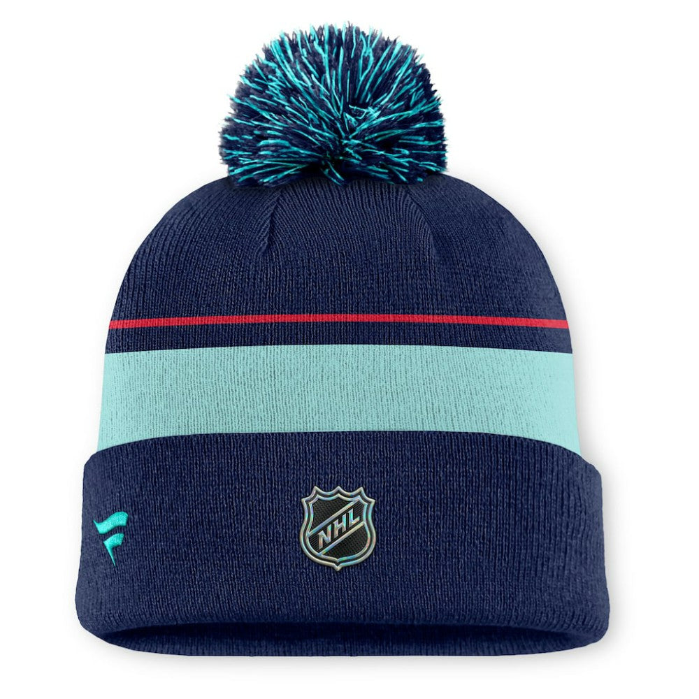 Seattle Kraken Fanatics Authentic Pro Rink Cuffed Knit Hat with Pom - Deep Sea Blue - NHL