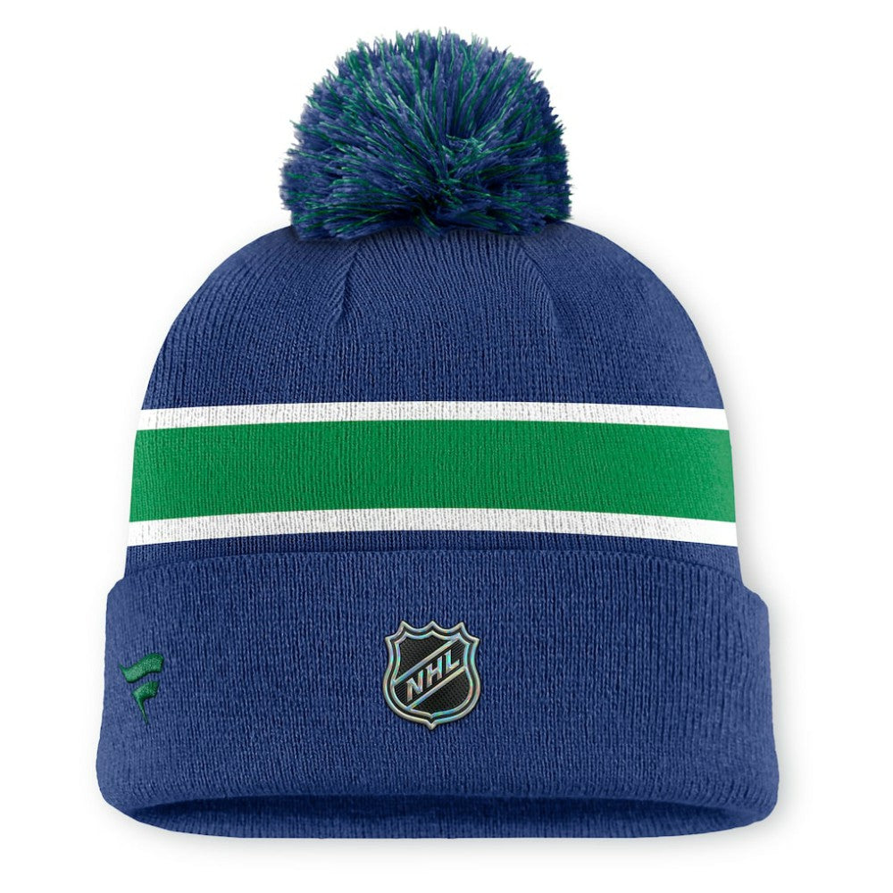 Vancouver Canucks Fanatics Authentic Pro Rink Cuffed Knit Hat with Pom - Blue - NHL