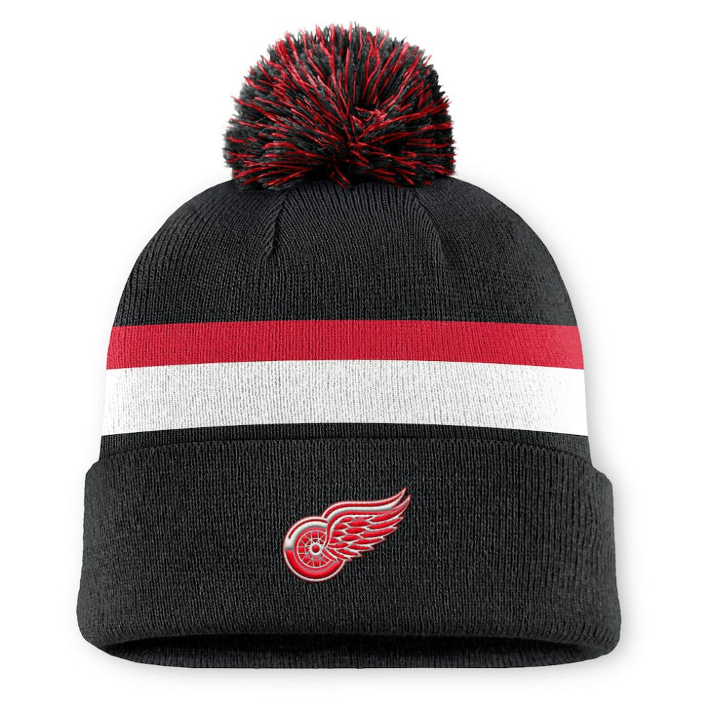 Detroit Red Wings Fanatics Authentic Pro Rink Cuffed Knit Hat with Pom - Black - NHL