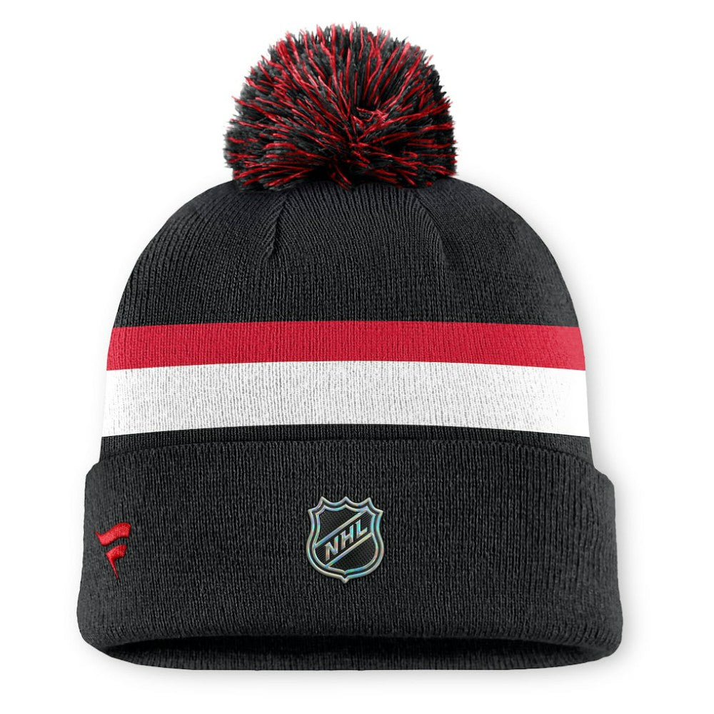 Detroit Red Wings Fanatics Authentic Pro Rink Cuffed Knit Hat with Pom - Black - NHL