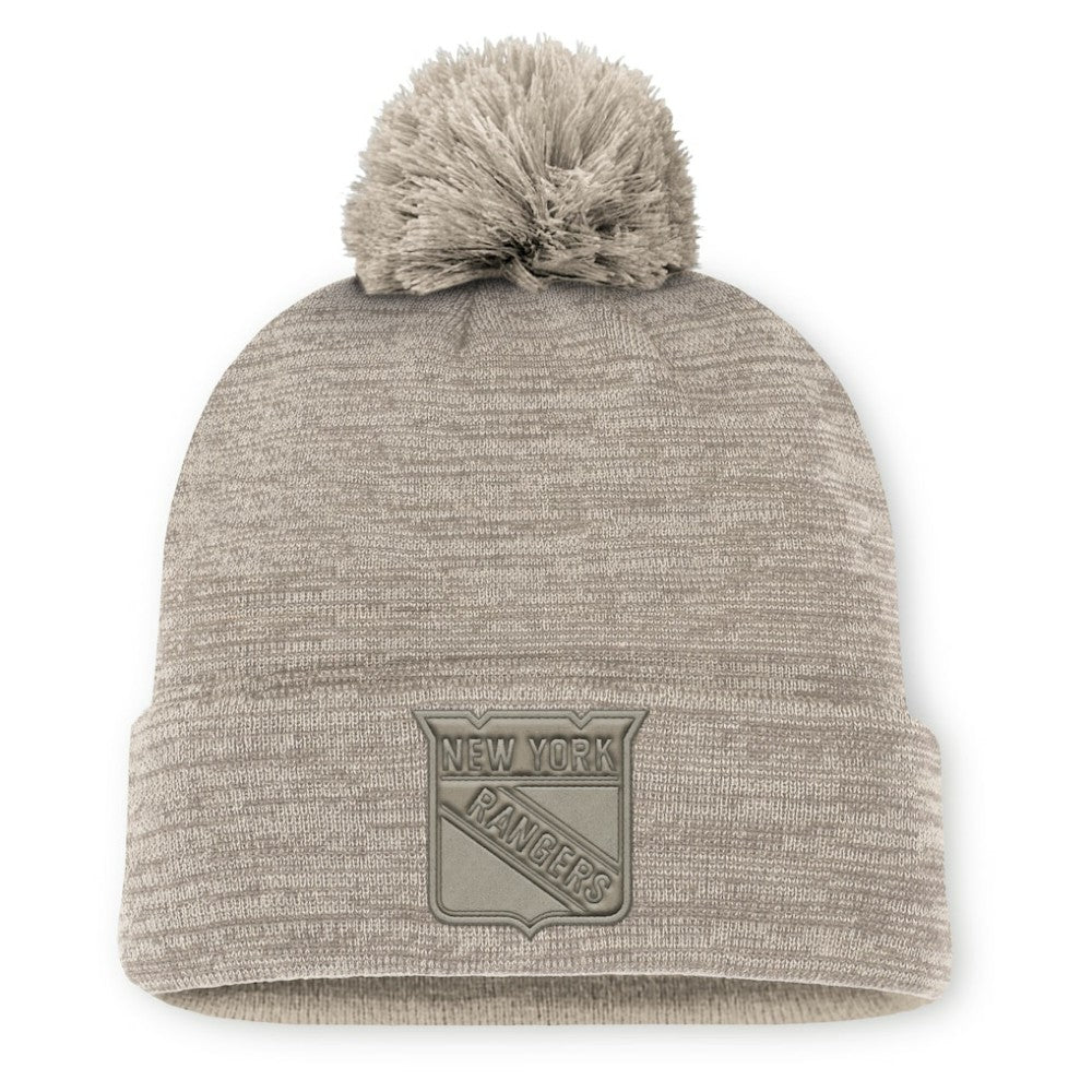New York Rangers Fanatics Authentic Pro Road Cuffed Knit Hat with Pom - Tan - NHL