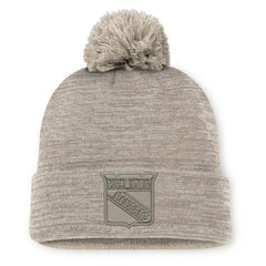 New York Rangers Fanatics Authentic Pro Road Cuffed Knit Hat with Pom - Tan - NHL