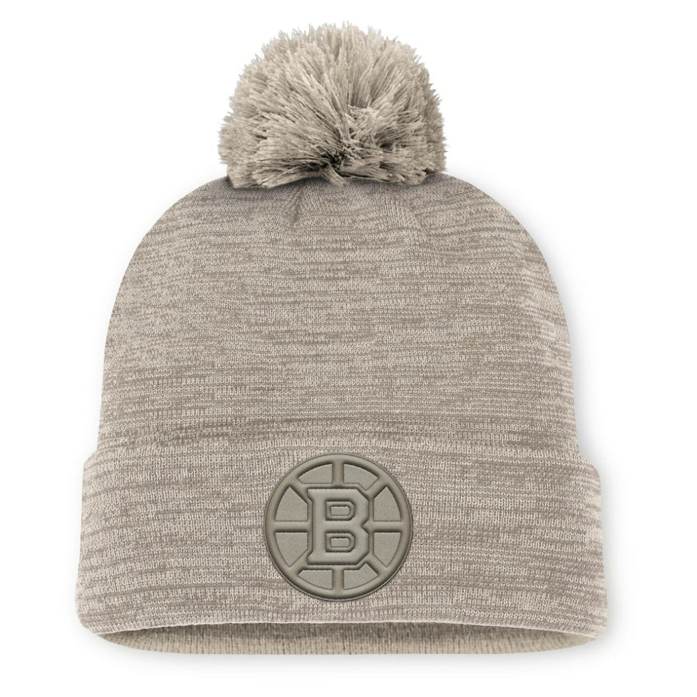 Boston Bruins Fanatics Authentic Pro Road Cuffed Knit Hat with Pom - Tan - NHL