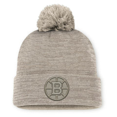 Boston Bruins Fanatics Authentic Pro Road Cuffed Knit Hat with Pom - Tan - NHL