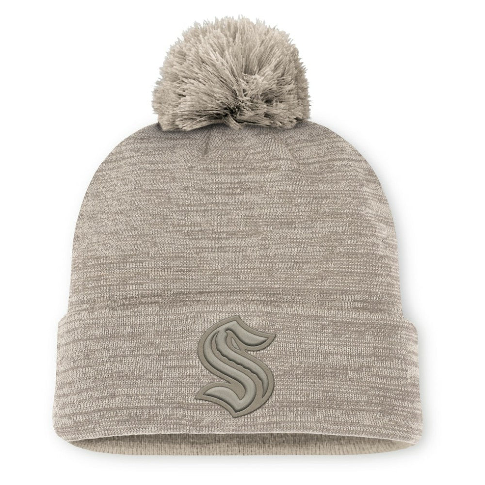 Seattle Kraken Fanatics Authentic Pro Road Cuffed Knit Hat with Pom - Tan - NHL