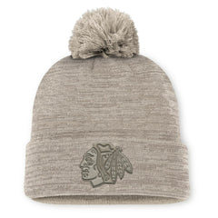 Chicago Blackhawks Fanatics Authentic Pro Road Cuffed Knit Hat with Pom - Tan - NHL