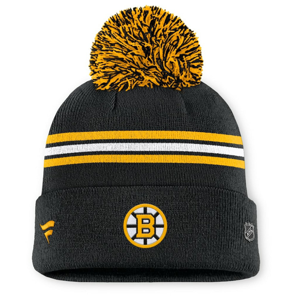 Boston Bruins Fanatics Women's Authentic Pro Rink Cuffed Knit Hat with Pom - Black - NHL