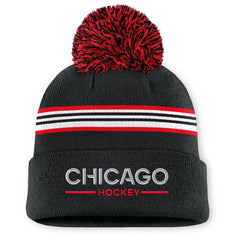 Chicago Blackhawks Fanatics Women's Authentic Pro Rink Cuffed Knit Hat with Pom - Black - NHL