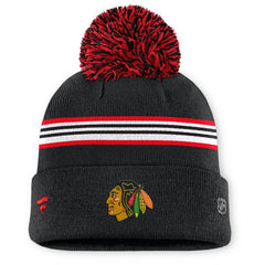 Chicago Blackhawks Fanatics Women's Authentic Pro Rink Cuffed Knit Hat with Pom - Black - NHL