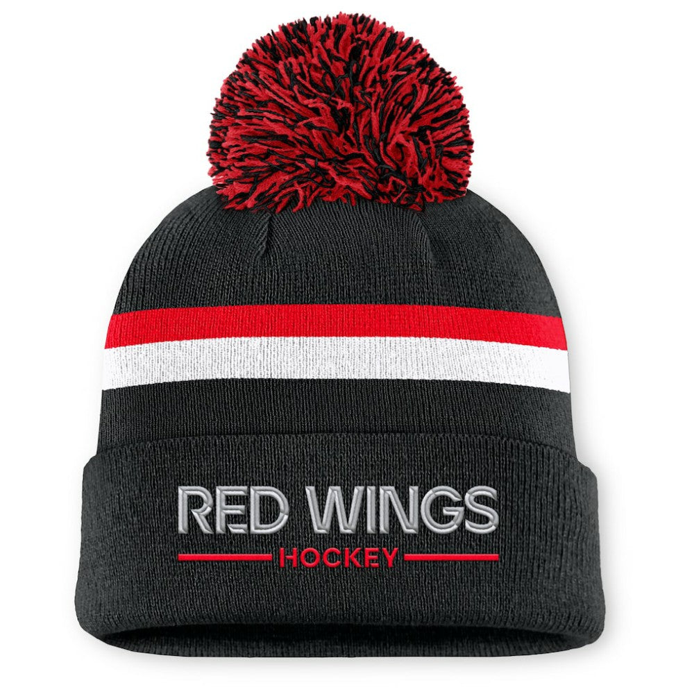 Detroit Red Wings Fanatics Women's Authentic Pro Rink Cuffed Knit Hat with Pom - Black - NHL