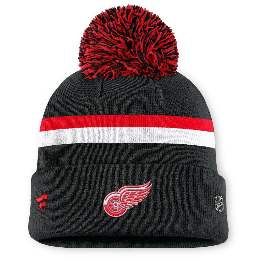 Detroit Red Wings Fanatics Women's Authentic Pro Rink Cuffed Knit Hat with Pom - Black - NHL