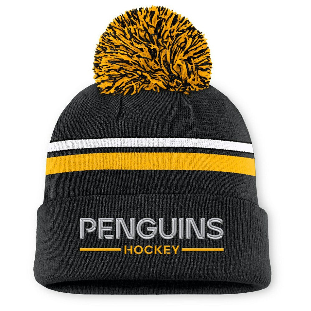 Pittsburgh Penguins Fanatics Women's Authentic Pro Rink Cuffed Knit Hat with Pom - Black - NHL