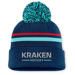 Seattle Kraken Fanatics Women's Authentic Pro Rink Cuffed Knit Hat with Pom - Deep Sea Blue - NHL