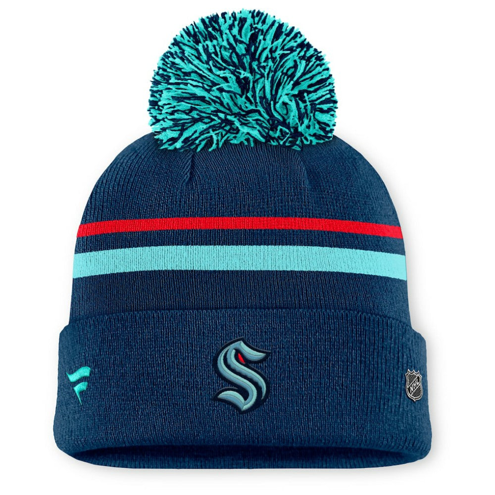 Seattle Kraken Fanatics Women's Authentic Pro Rink Cuffed Knit Hat with Pom - Deep Sea Blue - NHL