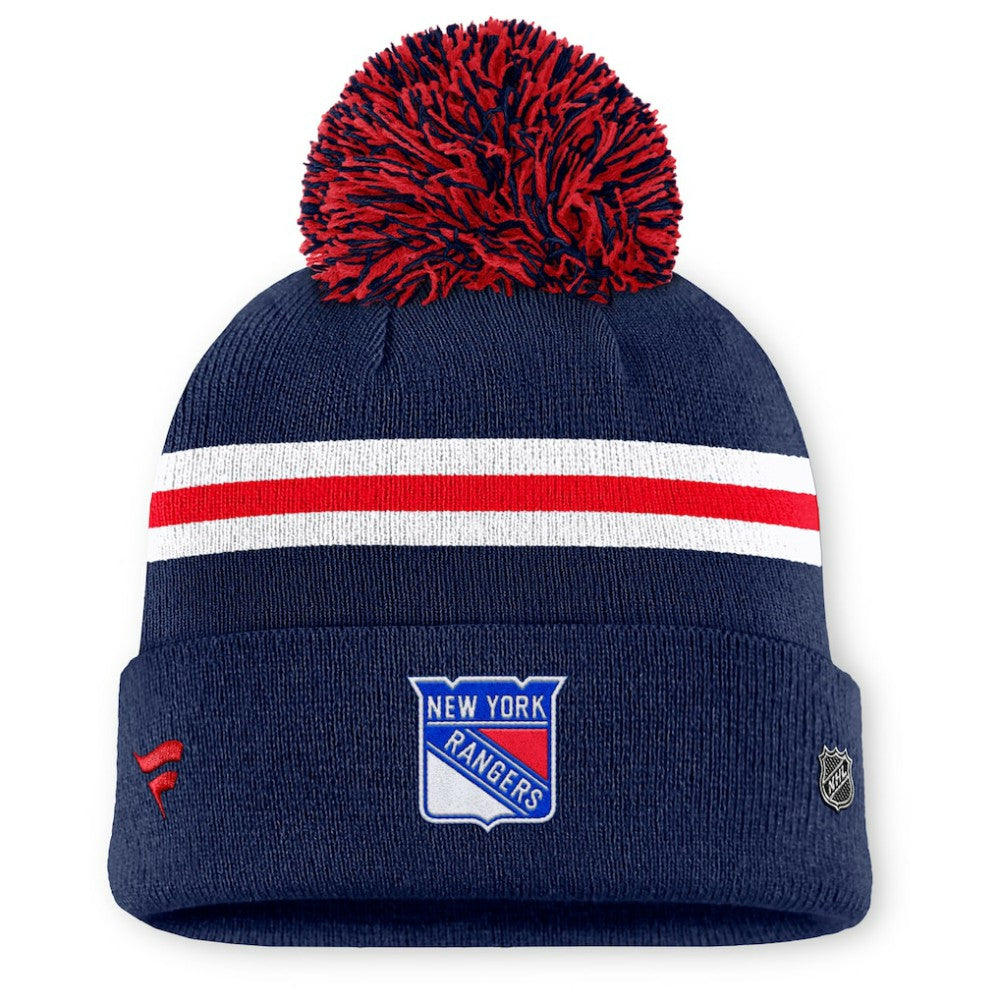 New York Rangers Fanatics Women's Authentic Pro Rink Cuffed Knit Hat with Pom - Navy - NHL