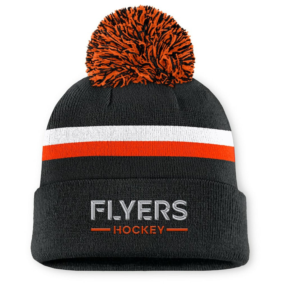 Philadelphia Flyers Fanatics Women's Authentic Pro Rink Cuffed Knit Hat with Pom - Black - NHL