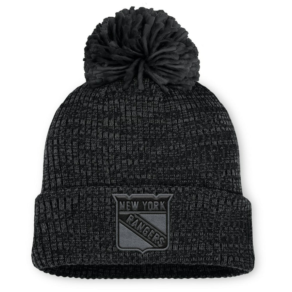 New York Rangers Fanatics Women's Authentic Pro Road Cuffed Knit Hat with Pom - Black - NHL