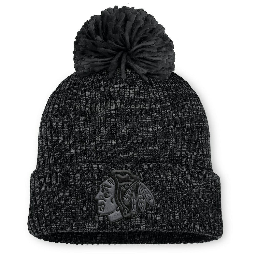 Chicago Blackhawks Fanatics Women's Authentic Pro Road Cuffed Knit Hat with Pom - Black - NHL