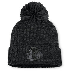 Chicago Blackhawks Fanatics Women's Authentic Pro Road Cuffed Knit Hat with Pom - Black - NHL