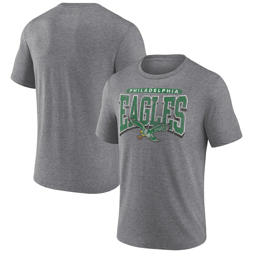 Philadelphia Eagles Warped Block Tri-Blend T-Shirt Heather Gray | NFL