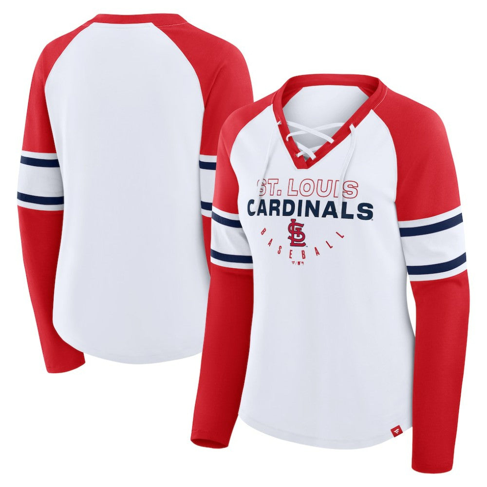 St. Louis Cardinals Fanatics Women's Blitz Package Raglan Lace-Up V-Neck Long Sleeve T-Shirt - MLB