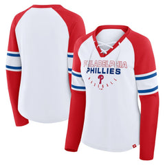 Philadelphia Phillies Fanatics Women's Blitz Package Raglan Lace-Up V-Neck Long Sleeve T-Shirt - MLB