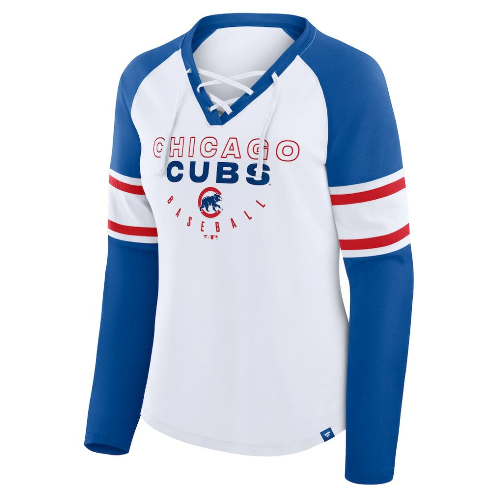 Chicago Cubs Fanatics Women's Blitz Package Raglan Lace-Up V-Neck Long Sleeve T-Shirt - MLB