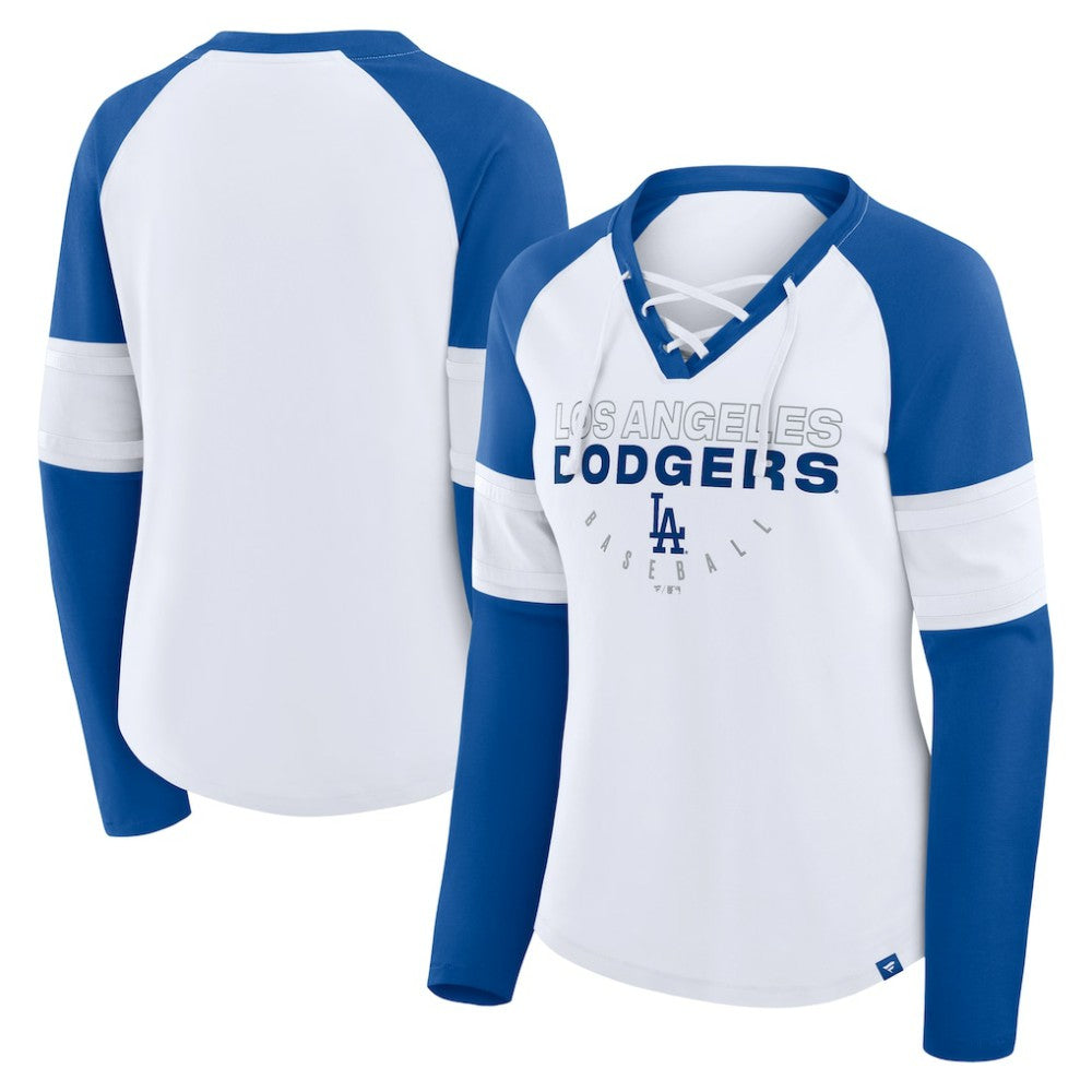 Los Angeles Dodgers Fanatics Women's Blitz Package Raglan Lace-Up V-Neck Long Sleeve T-Shirt - MLB