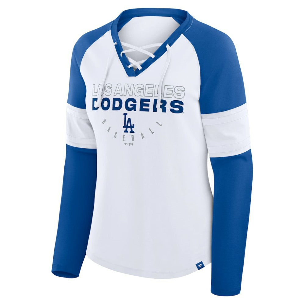 Los Angeles Dodgers Fanatics Women's Blitz Package Raglan Lace-Up V-Neck Long Sleeve T-Shirt - MLB