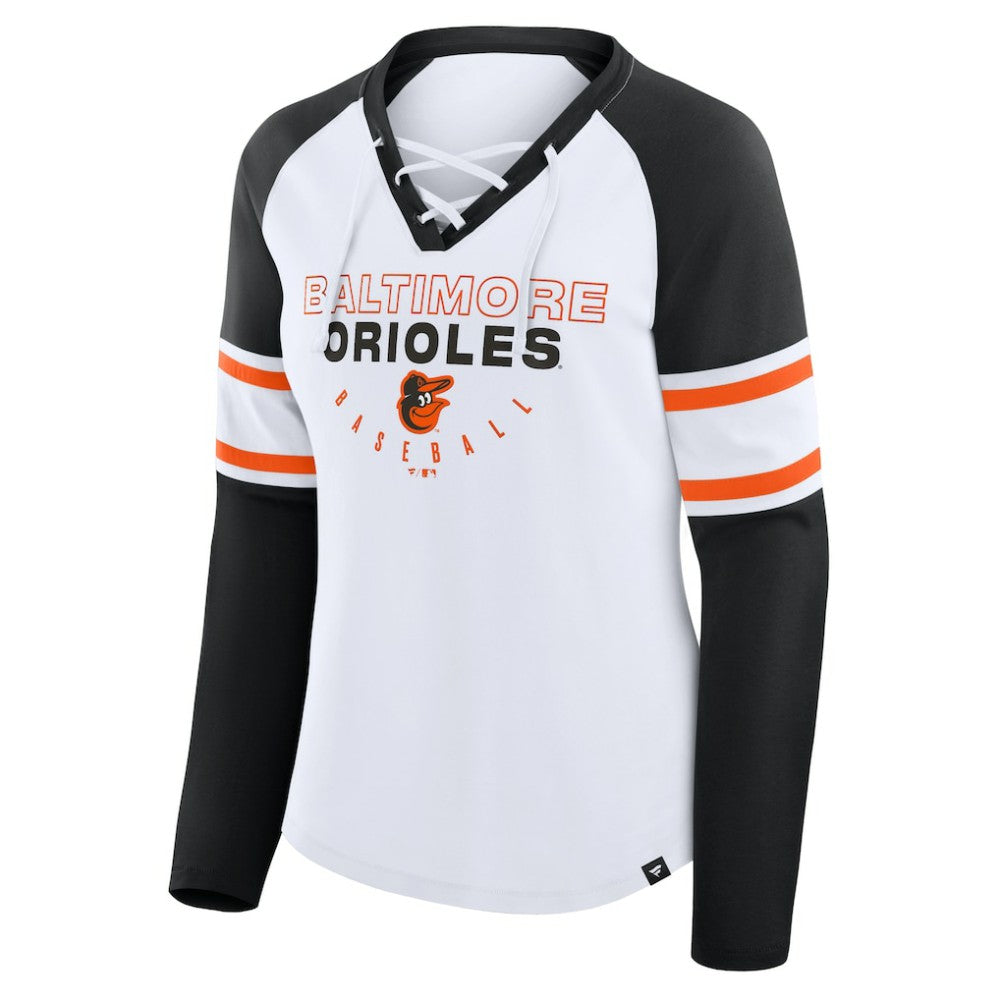 Baltimore Orioles Fanatics Women's Blitz Package Raglan Lace-Up V-Neck Long Sleeve T-Shirt - MLB