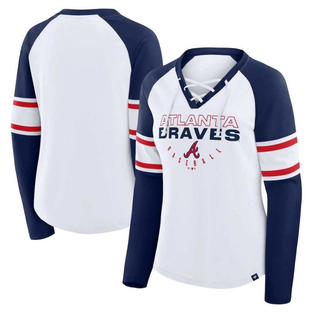 Atlanta Braves Fanatics Women's Blitz Package Raglan Lace-Up V-Neck Long Sleeve T-Shirt - MLB