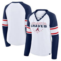 Atlanta Braves Fanatics Women's Blitz Package Raglan Lace-Up V-Neck Long Sleeve T-Shirt - MLB