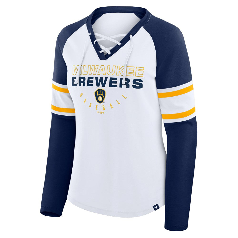 Milwaukee Brewers Fanatics Women's Blitz Package Raglan Lace-Up V-Neck Long Sleeve T-Shirt - MLB