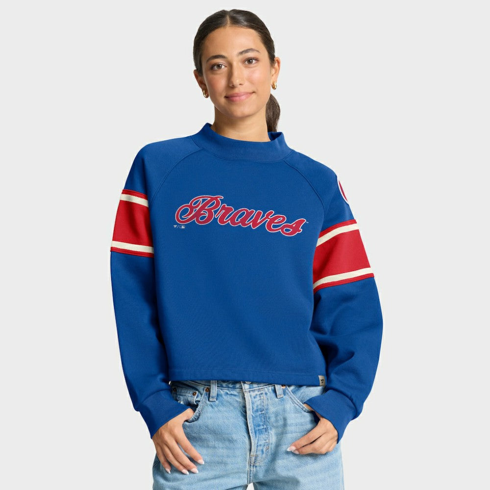 Atlanta Braves Fanatics Women's Oversized Toss Sweep Raglan Pullover Sweatshirt - MLB