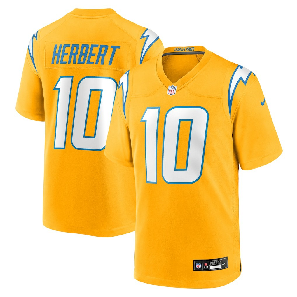 Justin Herbert Los Angeles Chargers Alternate Charger Power Game Player Jersey Gold | Nike for Sale