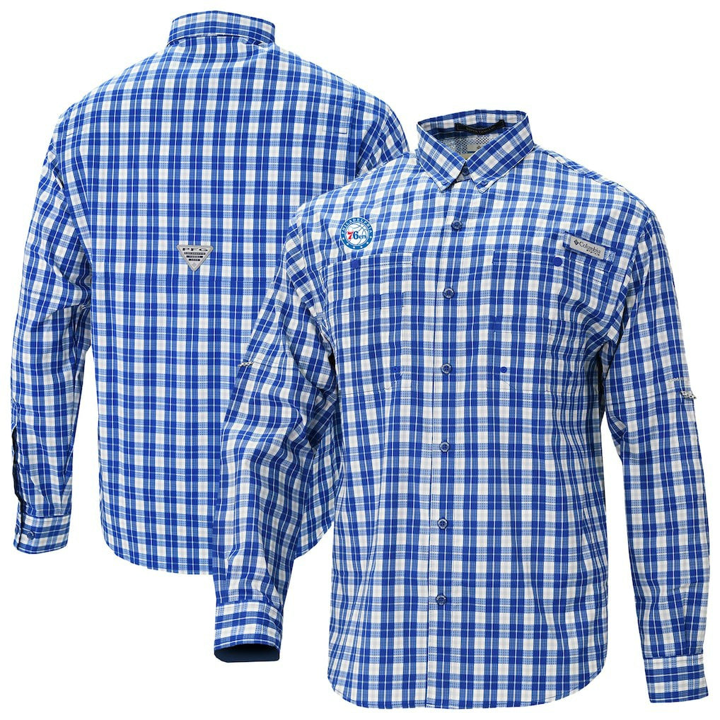 Philadelphia 76ers Super Tamiami Omni-Shade Long Sleeve Button-Down Shirt Blue - NBA