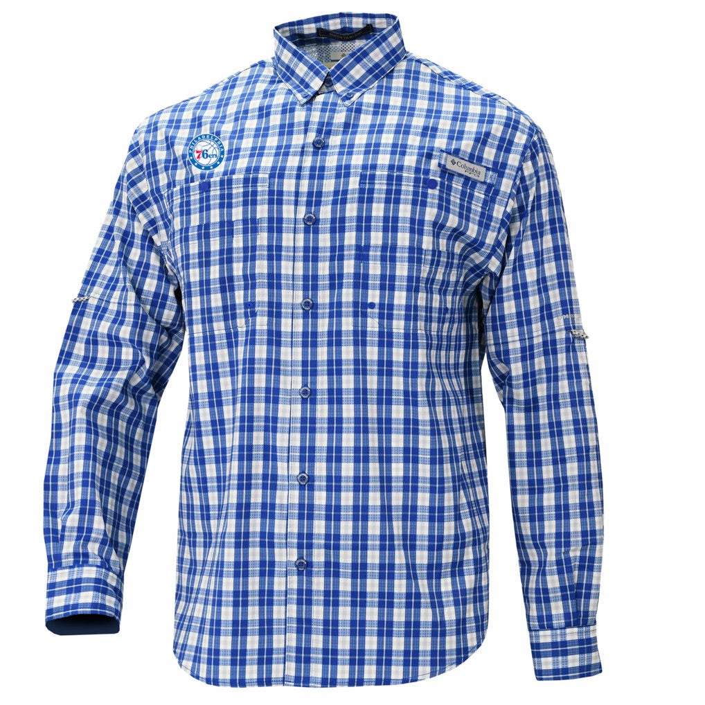 Philadelphia 76ers Super Tamiami Omni-Shade Long Sleeve Button-Down Shirt Blue - NBA