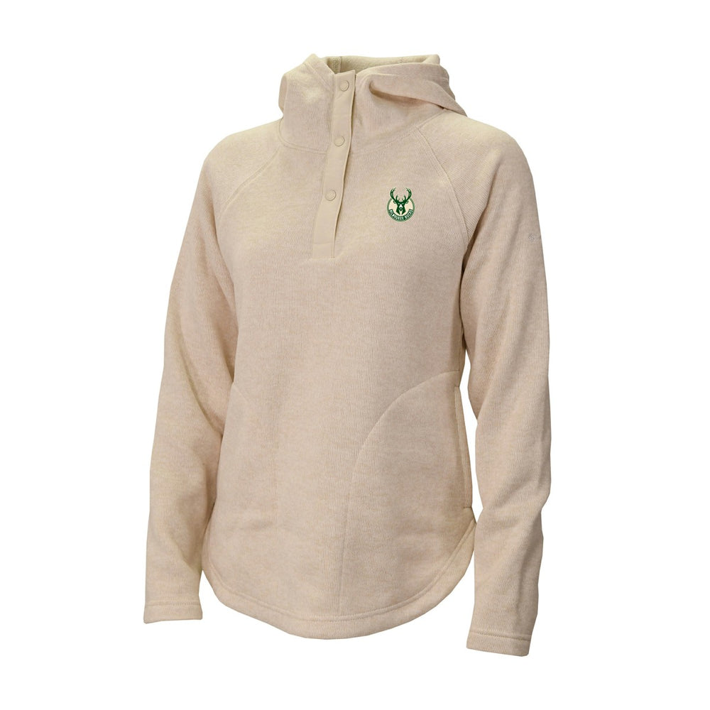 Milwaukee Bucks Women's Sweater Weather Quarter-Snap Hoodie Cream - NBA