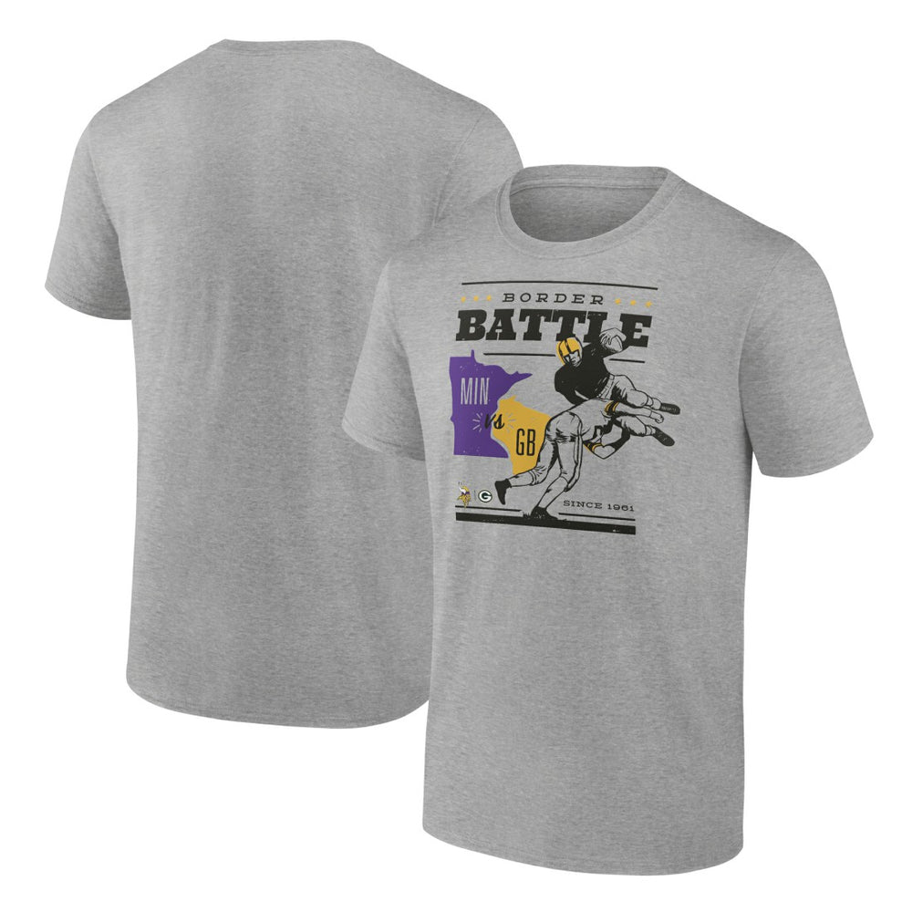 Minnesota Vikings vs. Green Bay Packers Battle Border T-Shirt Heather Gray | NFL