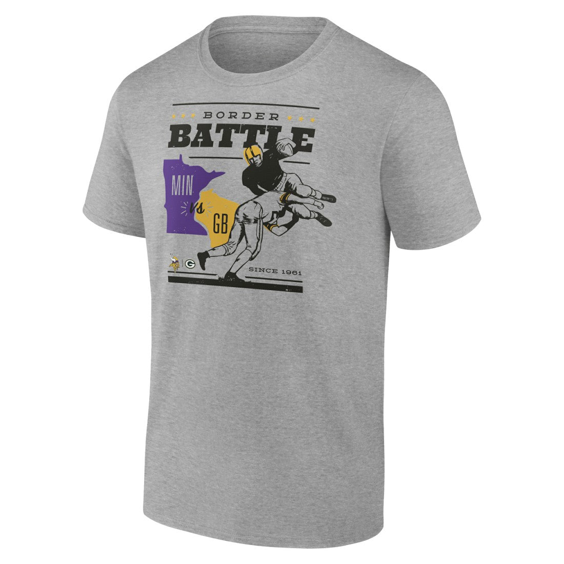 Minnesota Vikings vs. Green Bay Packers Battle Border T-Shirt Heather Gray | NFL