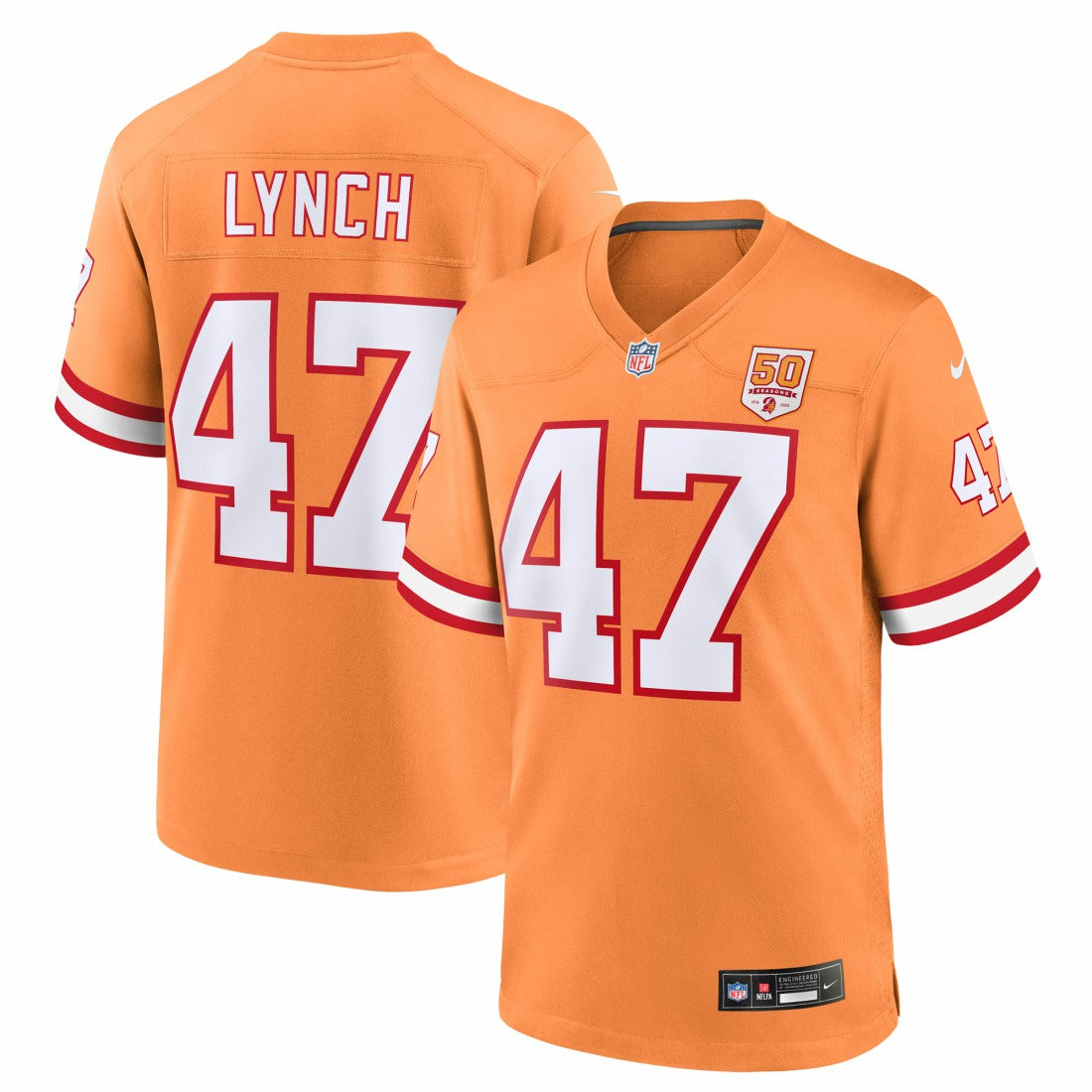 John Lynch Tampa Bay Buccaneers 50th Season Game Jersey Creamsicle | Nike for Sale
