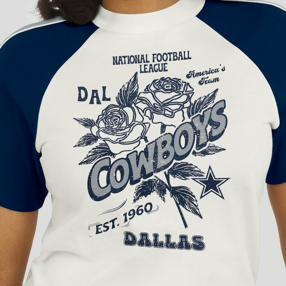 Dallas Cowboys WEAR by Erin Andrews Women's Sleeve Stripe Distressed Raglan T-Shirt White | NFL