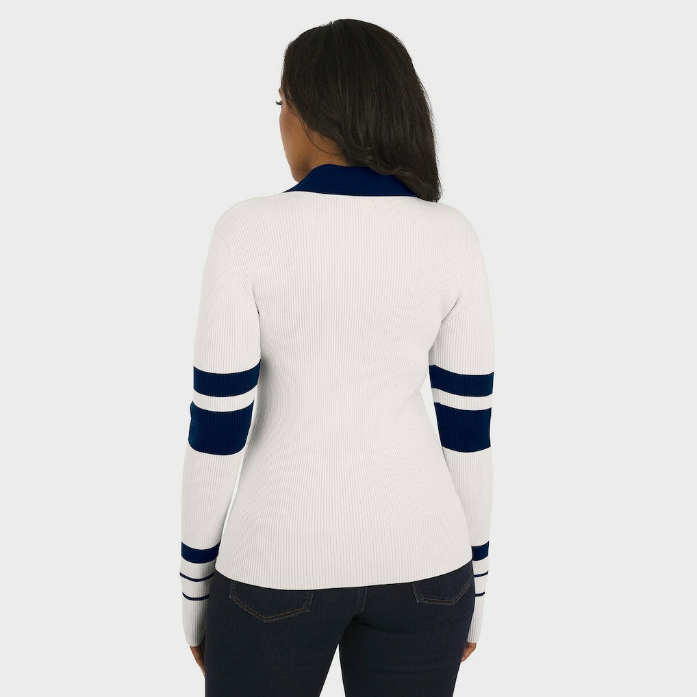 Dallas Cowboys WEAR by Erin Andrews Women's Ribbed Henley Polo Sweater White | NFL